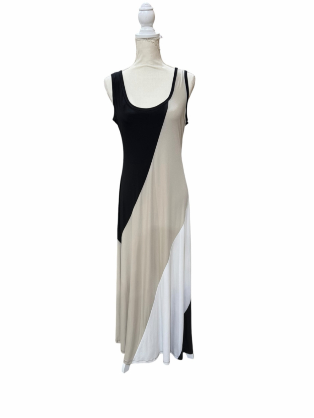 Women's Calvin Klein Colorblock Maxi Dress Size 10 Black Beige White